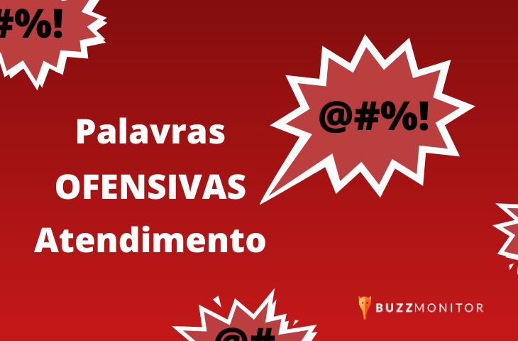 Banner vermelho com texto "palavras ofensivas no atendimento" e símbolos de palavrões.