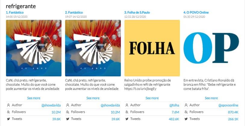 Top tweets sobre o termo refrigerante