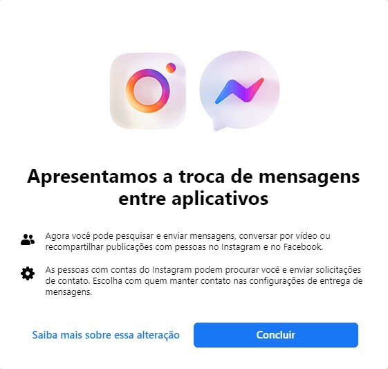 apresentação de Mensagens do Instagram e Facebook integradas 