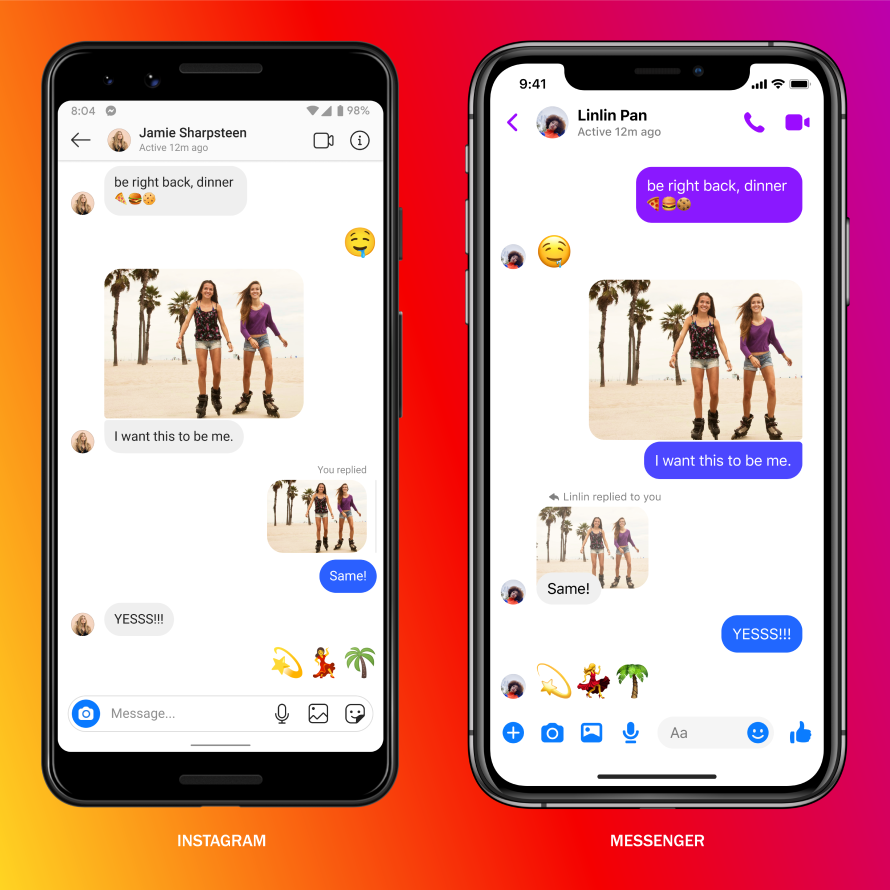 imagens de uso de Mensagens do Instagram e Facebook integradas 