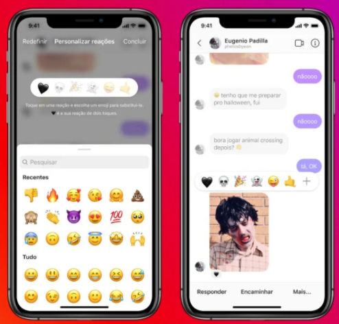 reação de emojis na integração de mensagens