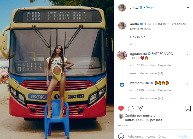 Imagem de divulgação em post de anitta de Girl From Rio 