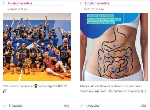 top posts da ems farmacêutica no Instagram, que é concorrente da Hypera Pharma