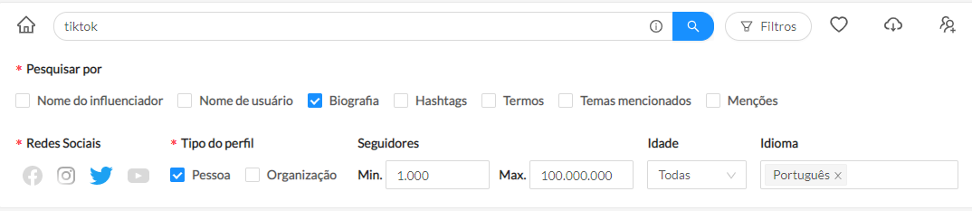 Módulo de influencers da Buzzmonitor