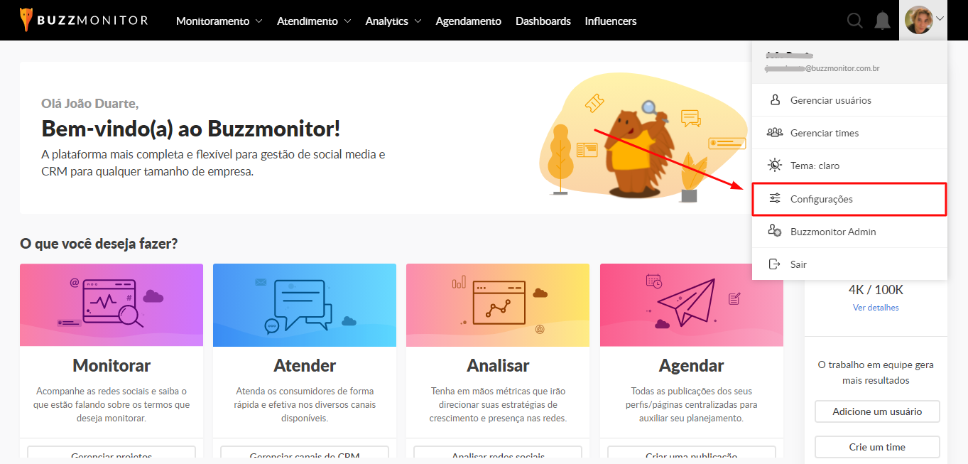 interface inicial da Buzzmonitor