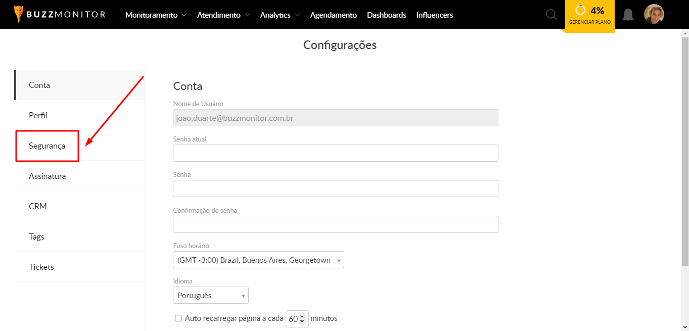 configurações da buzzmonitor