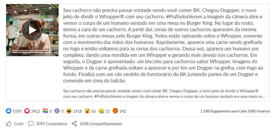 comentário nas redes sociais