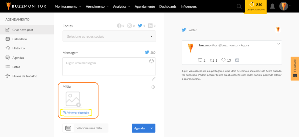 imagem da buzzmonitor para publicar Conteúdo acessível no Twitter com alt text
