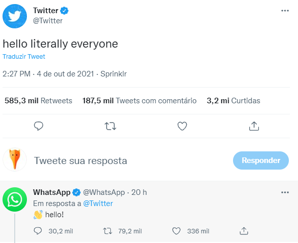 imagem de interação entre o twitter e o whatsapp