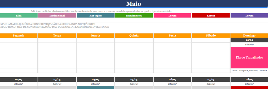 imagem do Calendário de Posts para as Redes Sociais