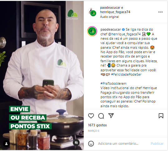 publicação do supermercado pão de açúcar no Instagram