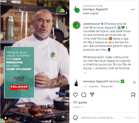 publicação do supermercado pão de açúcar no Instagram