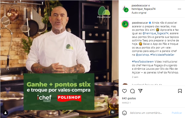 publicação do supermercado pão de açúcar no Instagram