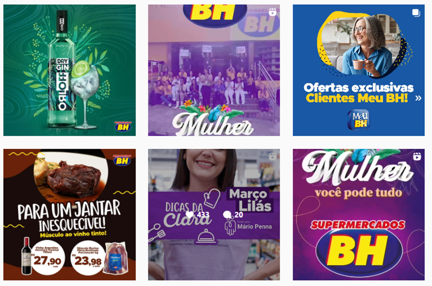 Publicações do supermercado BH no Instagram