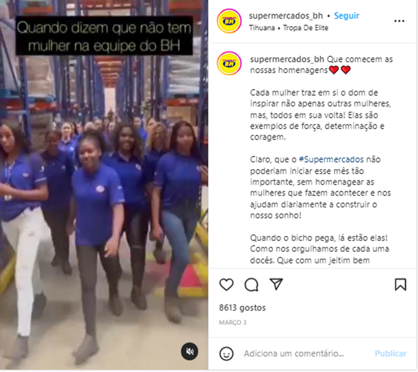 Publicação do supermercados BH no Instagram