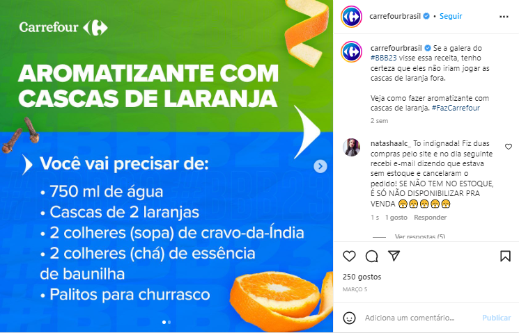 publicação do Instagram do supermercado carrefour