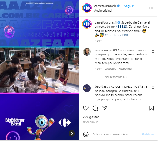 publicação do Instagram do supermercado carrefour