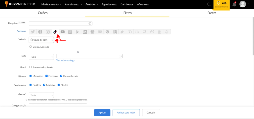 imagem da aba de filtros da buzzmonitor