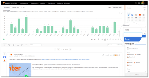 classificação de idioma através da inteligência artificial com a Buzzmonitor