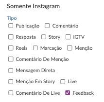 Opção Feedback no filtro de tipo dos relatórios 