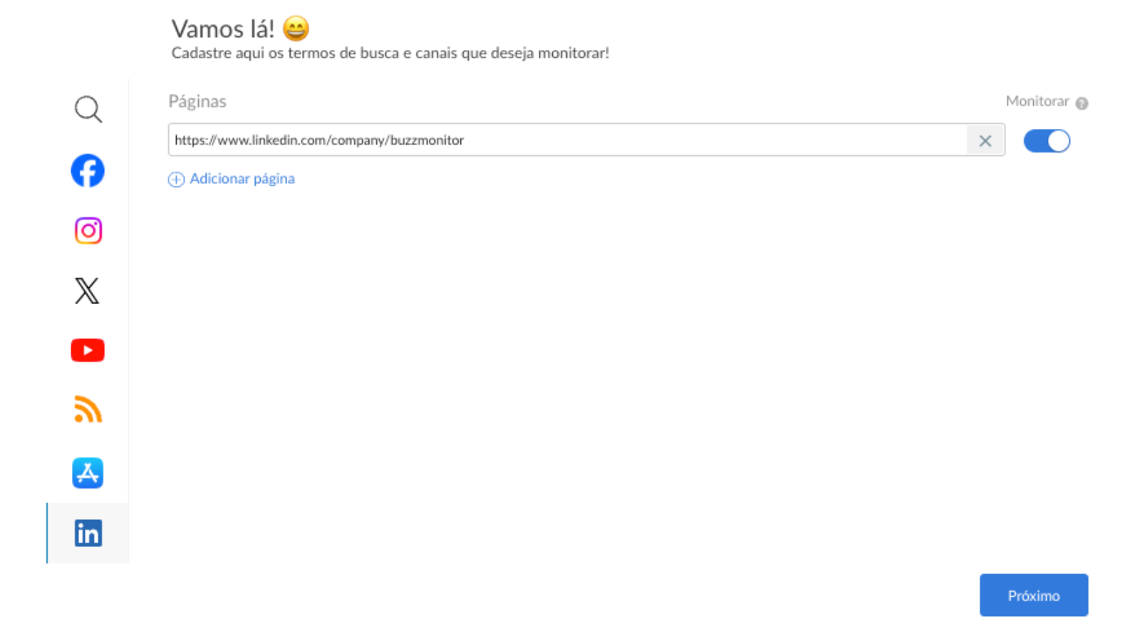 Criação de projeto de monitoramento com páginas de LinkedIn