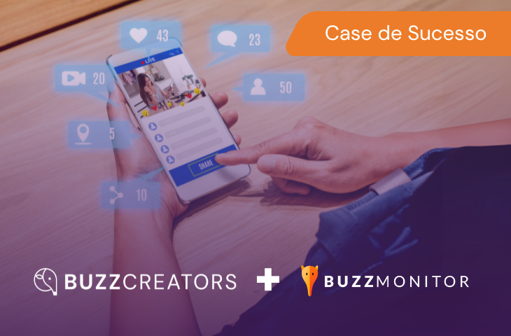 imagem de pessoa mexendo no celular, com tela de rede social e vários ícones que simulam alta performance no marketing de influência