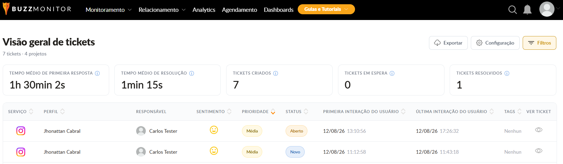 Tickets atualizados após alteração em massa do nome do responsável