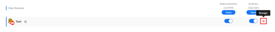 Canal do YouTube na lista de perfis da Buzzmonitor com o botão X de revogar destacado