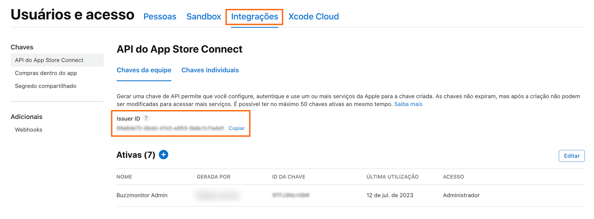 Pasta App Store Social CRM em Relacionamento com o relatório do app criado depois da associação
