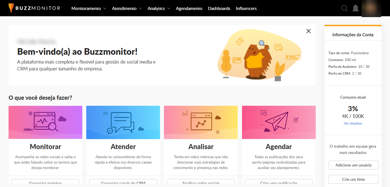 interface inicial da buzzmonitor