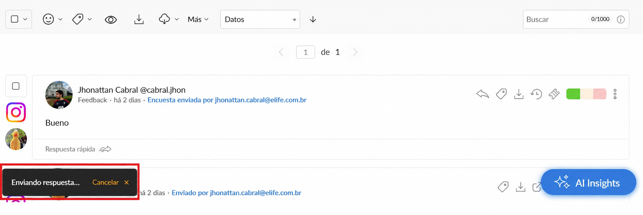 Envío de respuestas en segundo plano en la plataforma Buzzmonitor