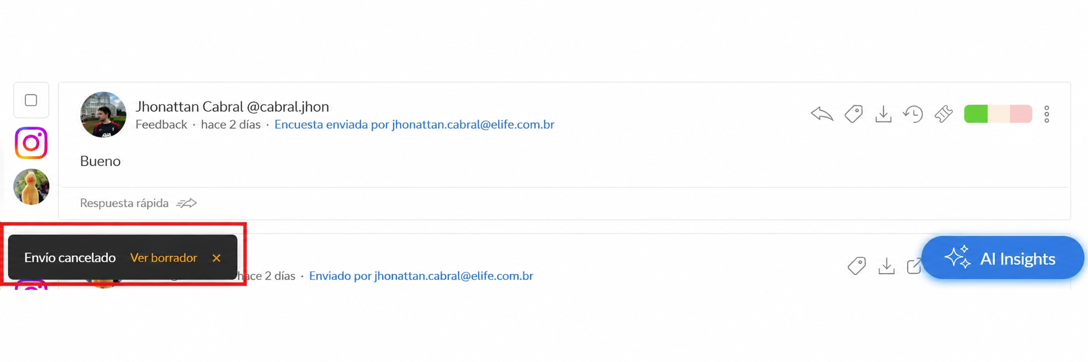 Notificación de estado de envío de respuesta procesada en segundo plano